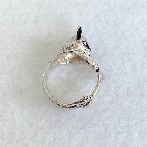 Sterling Silver 925 Adjustable 3D Cat Kitten Animal Wide Band Bypass Ring Sz 6 - Picture 13 of 16
